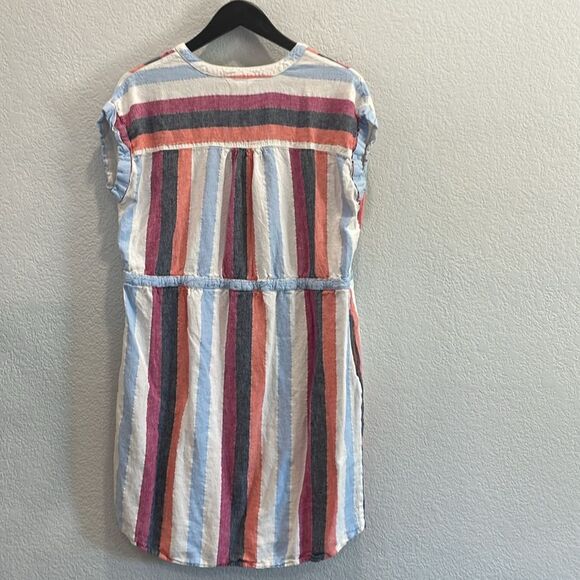 Time and Tru Vertical Stripe Cinched Waist Dress in Magenta Quartz Stripe Large - Picture 9 of 10